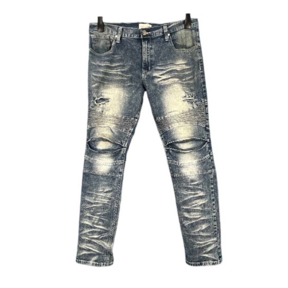 BLIND TRUST Destroyed STRETCH DENIM Slim Fit MOTO JEANS Tag=38x32 Measures=36x31